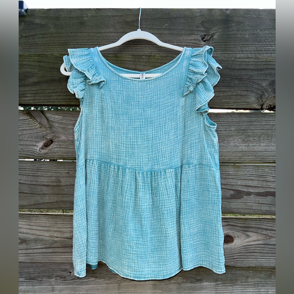 Zenana Cotton Gauze Ruffle Sleeve Top Size Large
